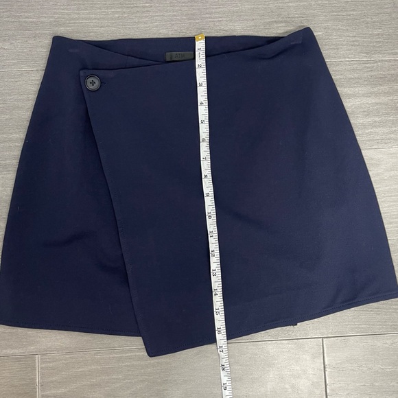 ATM Anthony Thomas Melillo Bonded Wrap Front Mini Skirt Navy Blue 2 Clueless - Picture 12 of 13